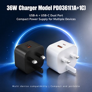 Adaptateur de charge rapide PD 36W, adaptateur secteur USB 2 ports pour téléphone, certifié CE ETL FCC avec câble rétractable - Product Image 1