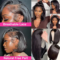 Perruque Lace Front de 16 pouces, style bob court et lisse, en cheveux vierges indiens bruts de longue longueur, pour femmes noires, vente en gros