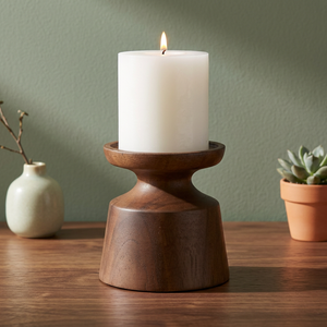 Porte-bougie en bois artisanal, centre de table rustique, décoration d'intérieur - Product Image 3