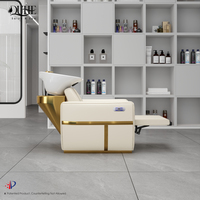 Fauteuil de lavage électrique avec repose-pieds réglable, bac à shampoing en céramique et unité de lavage arrière pour salon de coiffure