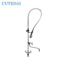 Grifo de cocina comercial de latón cromado contemporáneo de alta calidad, ajustable de 37 a 47 pulgadas, con doble manija, para montaje en cubierta, con pre-encerado