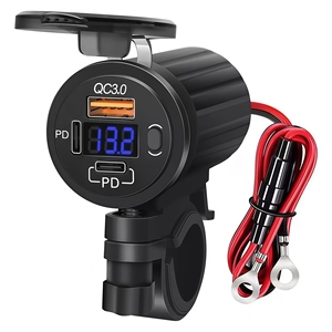 <span class=keywords><strong>Chargeur</strong></span> USB pour guidon de moto avec voltmètre LED et interrupteur marche/arrêt, prise double PD et QC3.0 USB <span class=keywords><strong>3</strong></span> ports pour téléphone GPS - Product Image 1