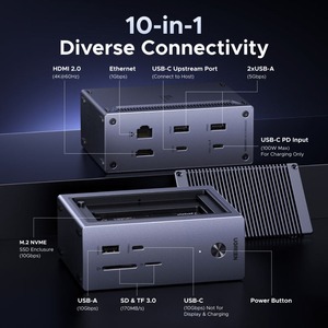 Base de Conexión <span class=keywords><strong>USB</strong></span> UGREEN 10 en 1, Carcasa para SSD M.2 NVMe, <span class=keywords><strong>HUB</strong></span> <span class=keywords><strong>USB</strong></span>-<span class=keywords><strong>C</strong></span> de 10 Gbps, HDMI 4K60Hz, PD100W, RJ45 para Laptop, MacBook, HP, <span class=keywords><strong>Lenovo</strong></span>, Dell - Product Image 2