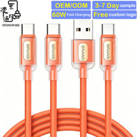 Cable USB C de 60W 3A con Carga Rápida PD 3.1, Cable Tipo C de Silicona+TPE Transparente, Personalizado de Fábrica, Venta al Por Mayor, 1m 2m 3m, Cable USB Tipo-C