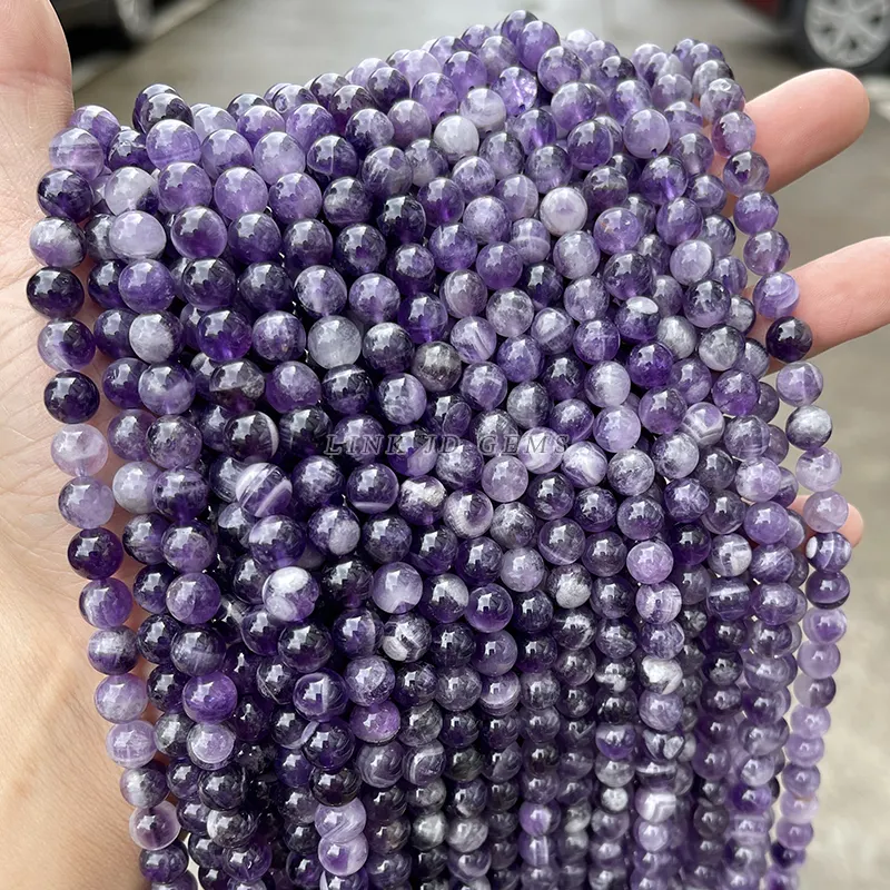 JD Gemstone 4 6 8 10 12 14MM Natural Amethyst Dream Round Loose Lavender Quartz Energy Healing Stone Beads For Jewelry Making