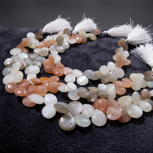 Collier de perles en pierre de lune naturelle multicolore, forme cœur, facettées, 11-12 mm, longueur 8 pouces - Product Image 1
