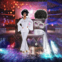 Tenue de disco des années 70 pour femme adulte, kit de costume de fête, haut, pantalon, lunettes de soleil, collier, boucles d'oreilles, perruque, Halloween, Nouvel An