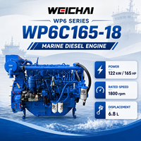 Moteur diesel marin turbocompressé Weichai WP6C165-18 165HP 122kW 1800RPM 6 cylindres pour bateau de passagers, navire de cargaison et bateau de travail