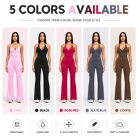 GH Wholesale Nouveau style Ensemble de sport et de yoga pour femme, col en V, dos nu, coupe ajustée, côtelé verticalement