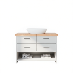 Bathroom Vanity Solid Wood 47.2x23.6 Inches Light Brown Finish With Drawers Contemporary Style Floor Standing - Product Image 1