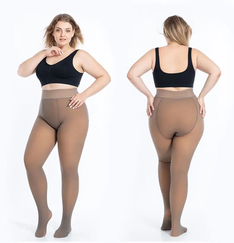 Pantimedias térmicas de invierno con forro polar de talla grande para niñas en tono de piel marrón oscuro, mallas gruesas transparentes cálidas para mujeres