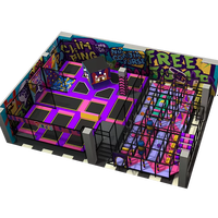 Parc de trampolines commercial intérieur Pokiddo de 700 m², équipement en acier galvanisé, matériaux PVC/PP, capacité maximale de 800 personnes, non gonflable