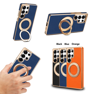 Étui de téléphone de luxe en cuir PU avec texture litchi électroplaquée et support rotatif, compatible avec S26/S25/S24/S23 - Product Image 6