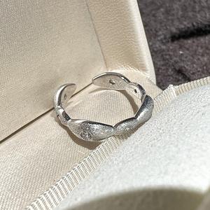 S925 Pure Silver Brushed Oval <b>Ring</b> Vintage Geometric Zircon <b>Open</b> Design Adjustable Inlay Fashion Jewelry - Product Image 4