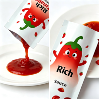 Petits sachets de sauce chili tomate, emballages laminés, qualité alimentaire, pochettes à trois soudures avec encoche de déchirement