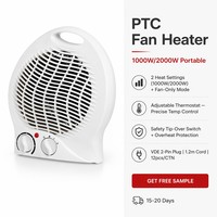Fanlı Isıtıcı Taşınabilir Seramik PTC Alan Elektrikli Isıtıcı 2 Isı Ayarı 1000W 2000W Aşırı Isınma Koruması Devrilme Anahtarı VDE Ofis Masası Isıtıcısı