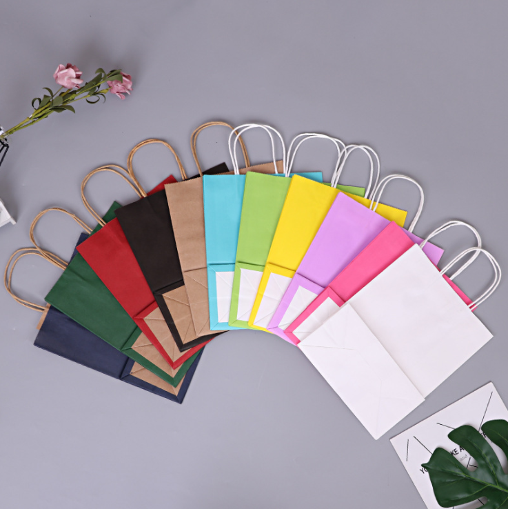 Горячая продажа изготовленный на заказ логотип напечатанный дешевый переработанный пищевой упаковочный пакет на вынос покупок коричневый крафт-бумажный пакет с витым