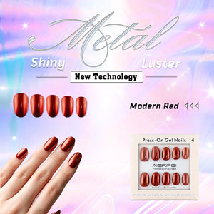 AIERFEI Listo Para Enviar Venta al por mayor Chrome Press On Nail Metallic Red Fake Nails Forma Oval 24 Pcs <span class=keywords><strong>Uñas</strong></span> postizas - Product Image 3
