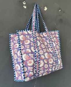 Bolso de Mano Acolchado de Algodón con Estampado de Bloques, Bolso de Hombro Premium para Compras Diarias y Viajes - Product Image 5