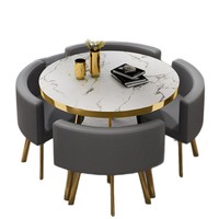 Ensemble de table et de chaises rondes pliables modernes avec plateau en pierre frittée 2 places pour salon