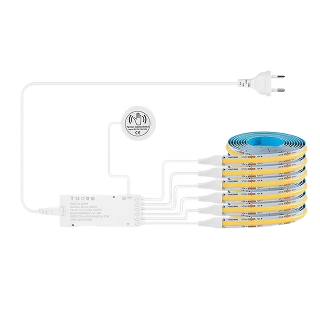 US/EU/UK Plug 12V COB LED Tape Lights Flexible Dimmable Touch Control IP44 TV Backlight Kitchen Cupboard Mirror Home Decor