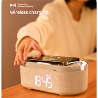 Lámpara de noche táctil LED portátil con cargador inalámbrico Radio FM Altavoz Reloj y soporte para teléfono celular