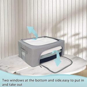 Boîte de rangement pliable en tissu rectangulaire avec fenêtre transparente, capacité supérieure à 35L, style américain, organisateur de vêtements et de jouets - Product Image 5