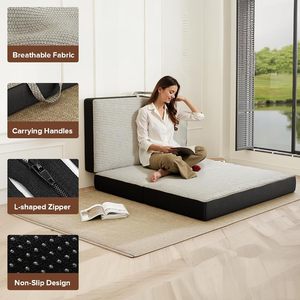Matelas pliable en mousse à mémoire de forme de 4 pouces, <span class=keywords><strong>lit</strong></span> de sol portable avec housse lavable, poignée, fond antidérapant pour les voyages, le yoga, gris - Product Image 4
