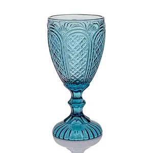 プレス機プレスガラスエンボスデザインガラス製品カラーワイングラスヴィンテージワインゴブレットグラス