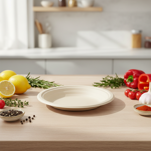 Assiette Ronde en Bagasse de Canne à Sucre Qualité Alimentaire Résistante à la Température 120°C pour Plats à Emporter Préparation de Repas Livraison Micro-ondable Jetable - Product Image 4