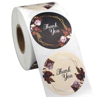 Pas cher rond bouteille alimentaire dessin animé merci papier autocollants vinyle cercle étiquette autocollant étanche rond impression rouleau papier autocollant