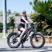 Vélo de montagne électrique pas cher 750W 26 pouces avec batterie au lithium, moteur arrière sans balais, pneus larges, cadre en acier, freins à disque, pour adultes