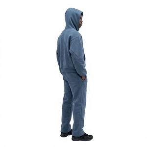 Conjunto deportivo azul con capucha para hombre, sudadera informal de manga larga y pantalones de chándal - Product Image 4