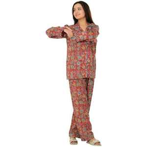 Printed Nightwear Set 100% Cotton Long Sleeve Button Up Woven Shirt and Full Length <b>Pants</b> Soft Breathable Summer Pajama Set - Product Image 3