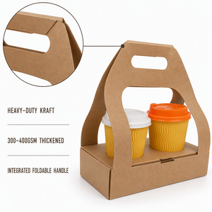 WELCOTECH Portabicchieri in Carta Kraft Usa e Getta con Manico, Ecologico, Riciclabile, Confezione Piatta per <span class=keywords><strong>2</strong></span> Bicchieri, Logo Personalizzabile - Product Image 2