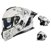 Casque de moto intégral unisexe VGV avec grande aileron arrière, visière transparente en ABS - Utilisation quatre saisons, certifié 3C