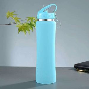 Leakproof Straw Cap Sports Vacuum Flask 600ml <b>750ml</b> 304 Stainless Steel <b>Water</b> <b>Bottle</b> Handle Design for Camping Gym Travel - Product Image 2