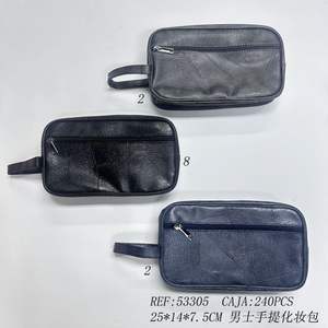 Trousse de toilette 25x14x7,5 cm en cuir, pochette cosmétique pour homme, portable, durable, résistante à l'eau, sac de rangement pour salle de bain - Product Image 1