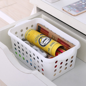 Storage Basket Plastic Rectangle With Handles White Transparent 27x10.5x16 For Office Desktop Bathroom Kitchen Organizer - Product Image 5