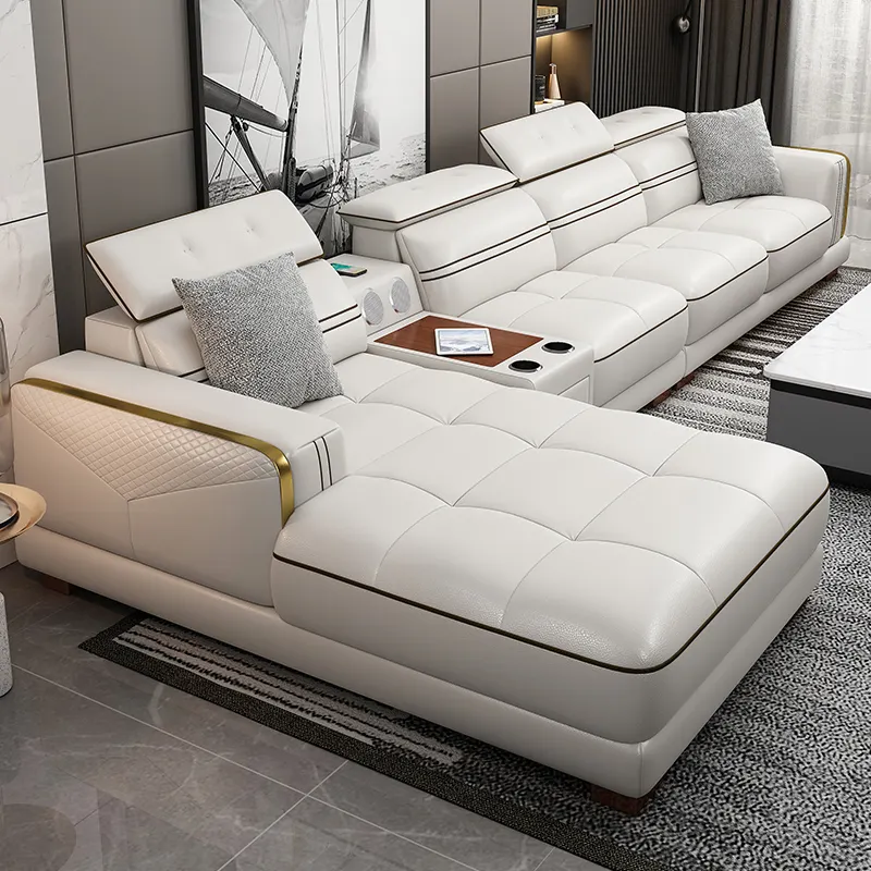 2021 جديد غرفة المعيشة طقم أريكة ، أبيض متعدد الوظائف أريكة جلدية تصاميم