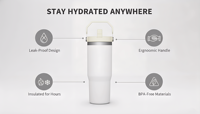 Gobelet isotherme en acier inoxydable 304 de 30 oz avec poignée, double paroi, isolation sous vide, anti-fuite, bouteille d'eau, logo personnalisé, tasse à café de voyage