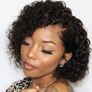 30 Jours De Retour Sans Raison Nouveaute Cheveux Humains <span class=keywords><strong>4</strong></span>*<span class=keywords><strong>4</strong></span> Dentelle Fermeture Perruque Kinky Curly Court Bob Perruques - Product Image 2