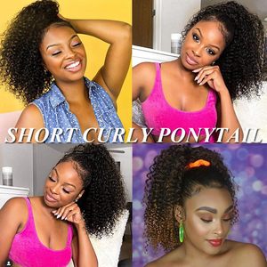 Queue de cheval synthétique <span class=keywords><strong>afro</strong></span> en fibre haute température, longue, raide et bouclée, extension de perruque à enrouler, 12 pouces, noire, élastique, pour femmes, vente en gros - Product Image 4