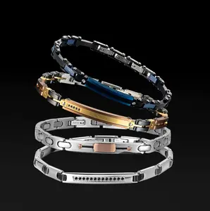 Pulsera italiana de acero inoxidable unisex, joyería con LOGOTIPO personalizado, joyas chapadas en oro rosa, pulsera de acero inoxidable para hombre