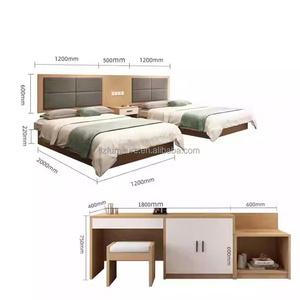 Custom 3 Star Hotel Single <b>Twin</b> Bedroom Furniture Sets Wood <b>Bed</b> <b>Frame</b> With Upholstered Headboard Nightstands Wardrobe & TV Desk - Product Image 5