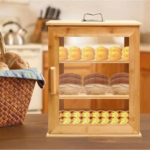 <b>Bamboo</b> Bread Box Double Layer Acrylic Transparent Handle Storage <b>Container</b> For Kitchen Bread Display - Product Image 1