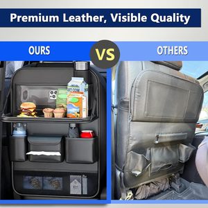 Organisateur de siège arrière de <span class=keywords><strong>voiture</strong></span> <span class=keywords><strong>avec</strong></span> support pour <span class=keywords><strong>tablette</strong></span>, poches de rangement, plateau pliable pour aliments et matériau PU - Accessoires de voyage de luxe - Product Image 4