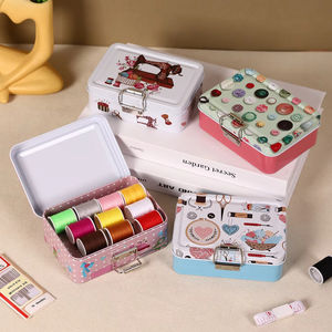 1 boîte en métal vintage à double couche avec boucle pour ranger les cartes, petite boîte à motifs de couture, boîte à bijoux, boîte à outils portable pour aiguilles et fils - Product Image 3