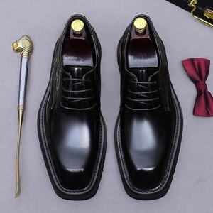 Zapatos de Vestir Casuales de Lujo para Hombre, Diseño Juvenil, con Cordones, Punta Cuadrada, Antideslizantes, de Cuero Británico Brillante - Product Image 5