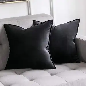 Paquete de 2 decorativos almohada cubierta negro almohada cubierta maciza cuadrado cojín para sofá dormitorio
